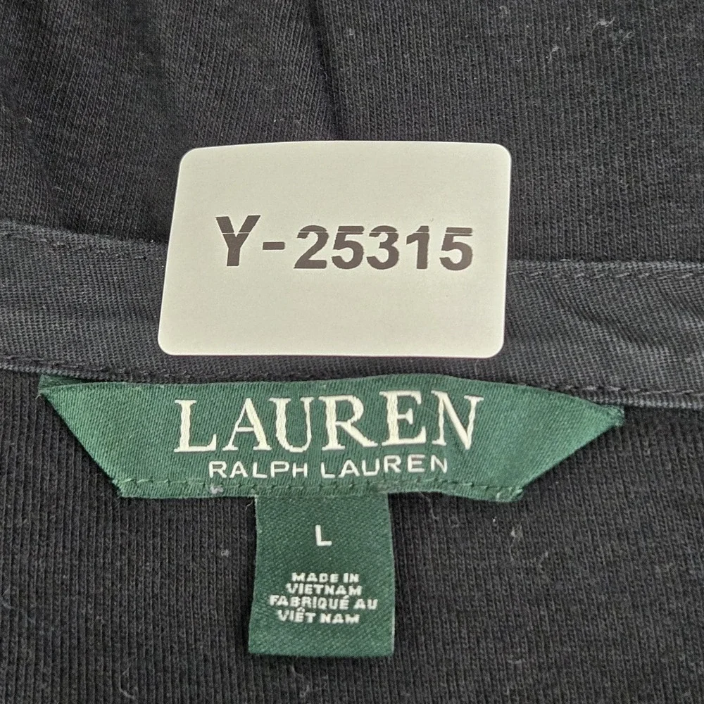 Lauren‎ Ralph Women Blouse L Black Button V-Neck Pullover